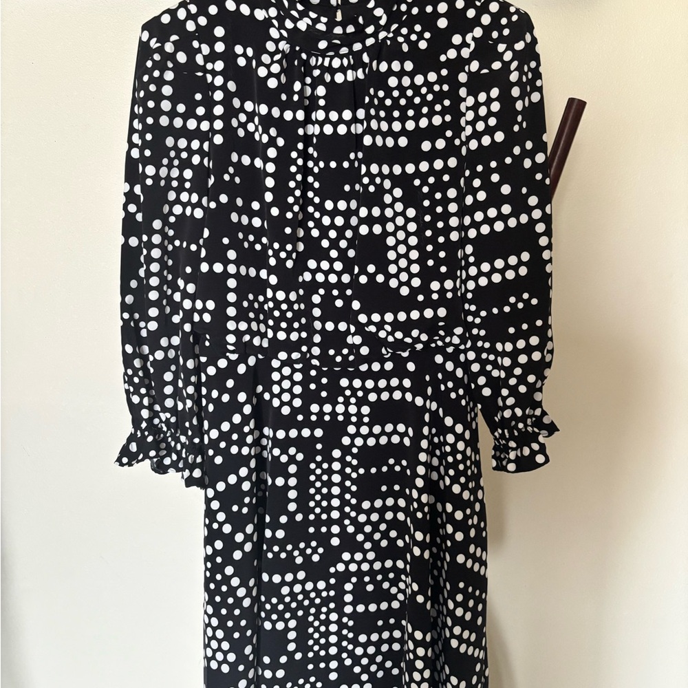 KARL LAGERFELD PARIS
Women's Dot-Print Mock-Neck 3/4-Sleeve Dress